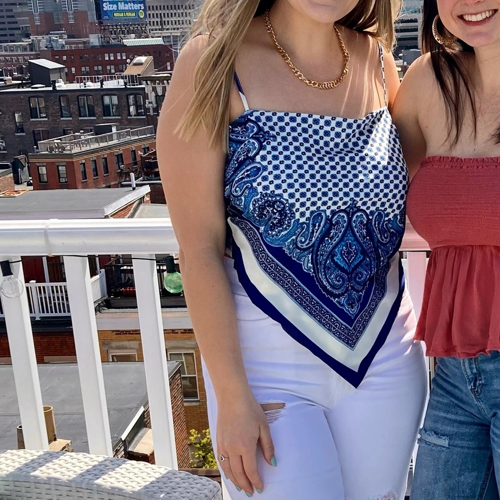 Blue pattern bandana top